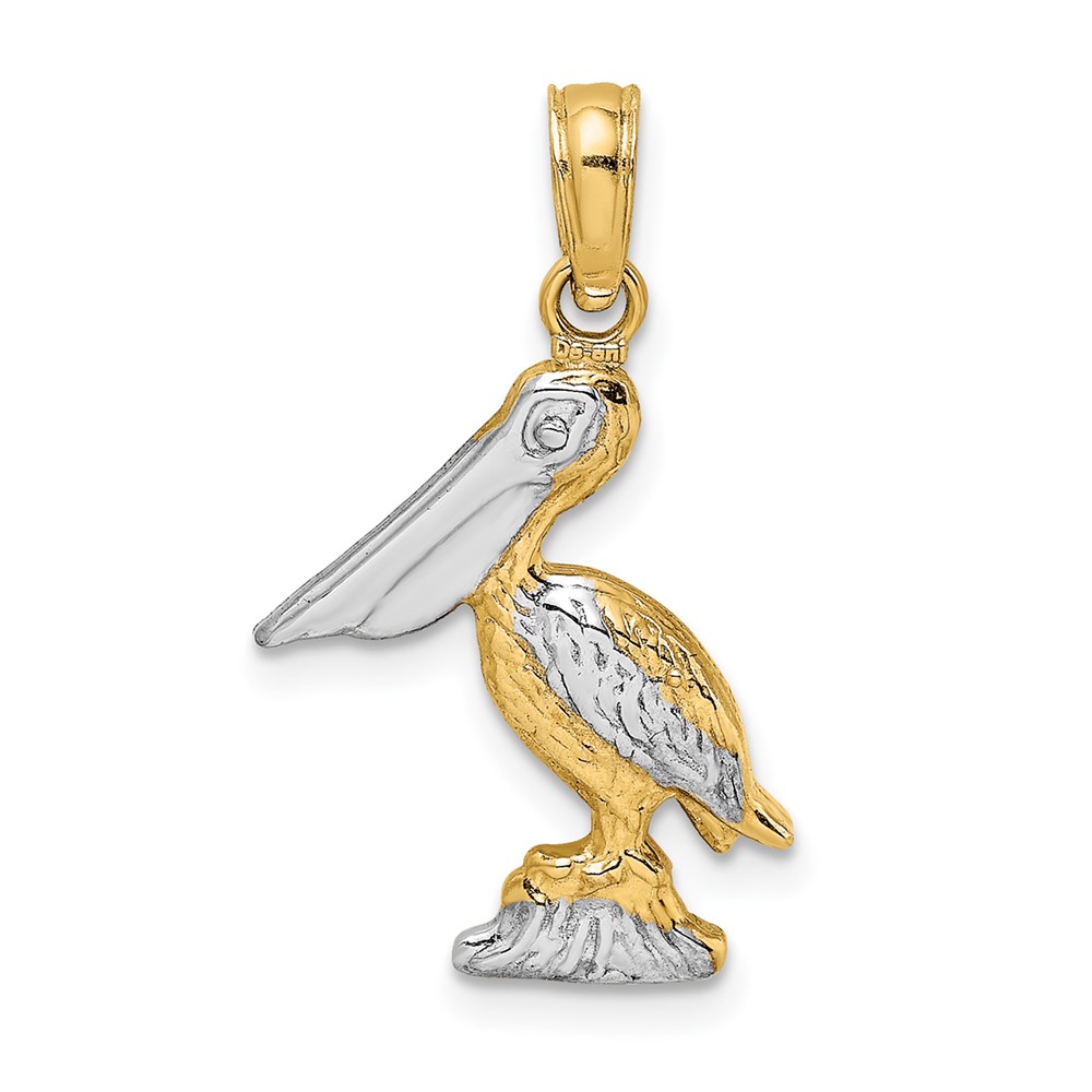 10K W/ Rhodium 3-D Small Standing Pelican Charm (10K9013)