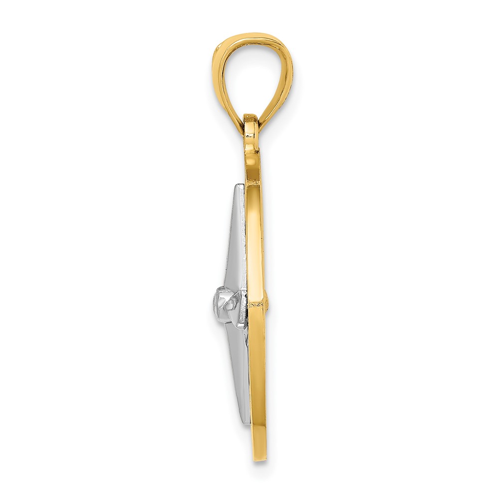 10K w/Rhodium Nautical Compass White Needle Charm (10K9017)