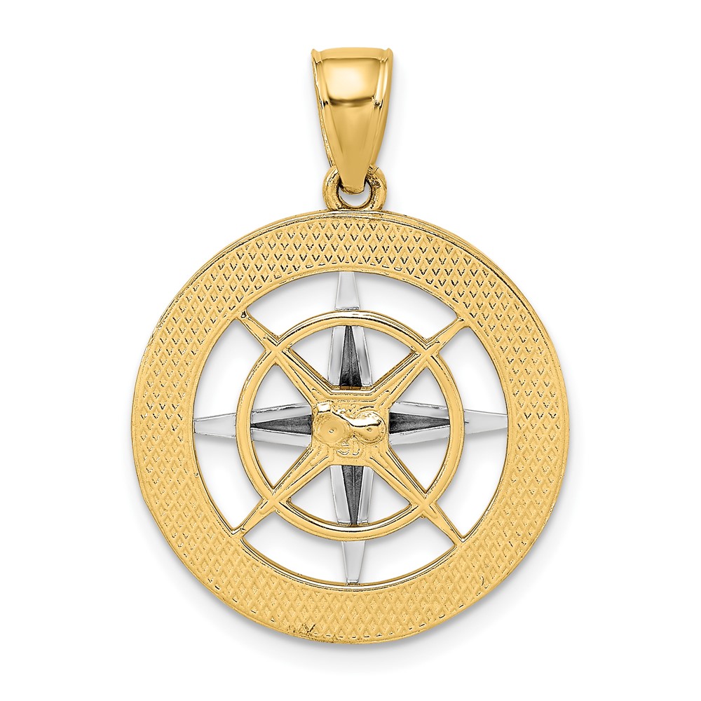 10K w/Rhodium Nautical Compass White Needle Charm (10K9017)