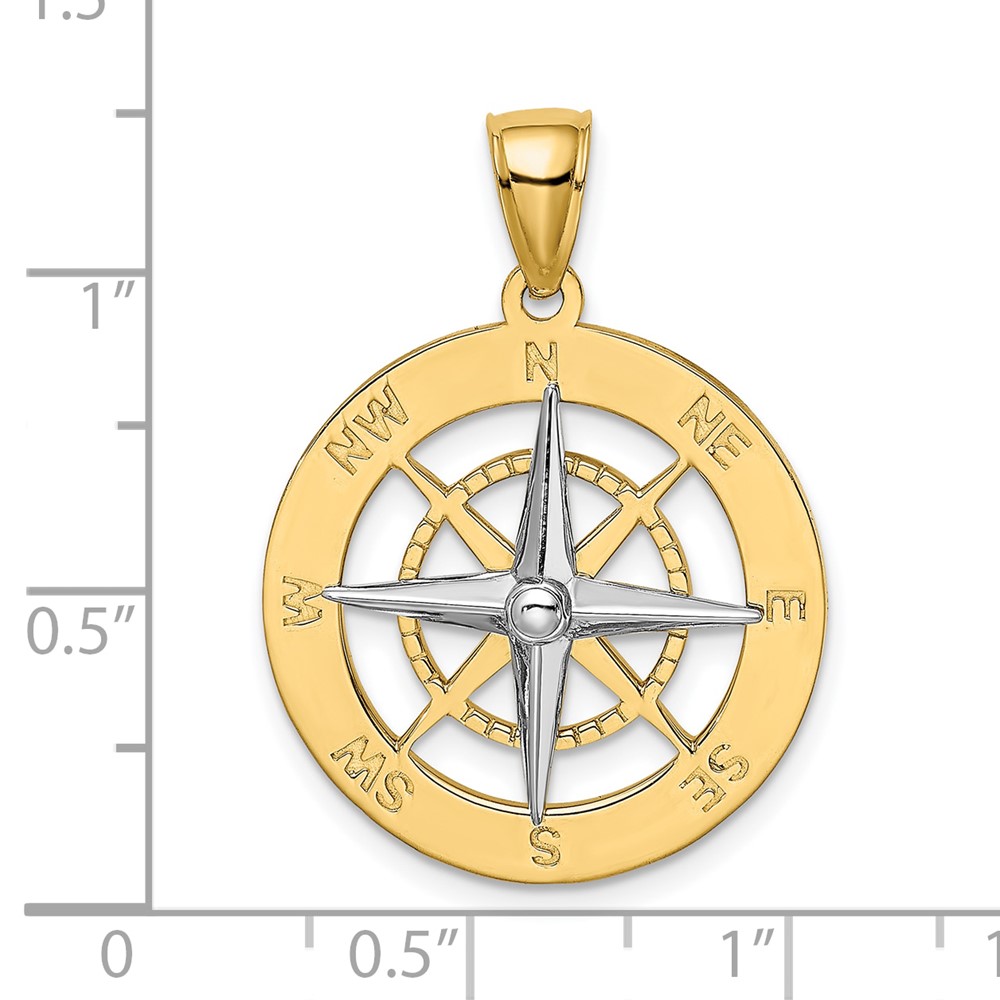 10K w/Rhodium Nautical Compass White Needle Charm (10K9017)