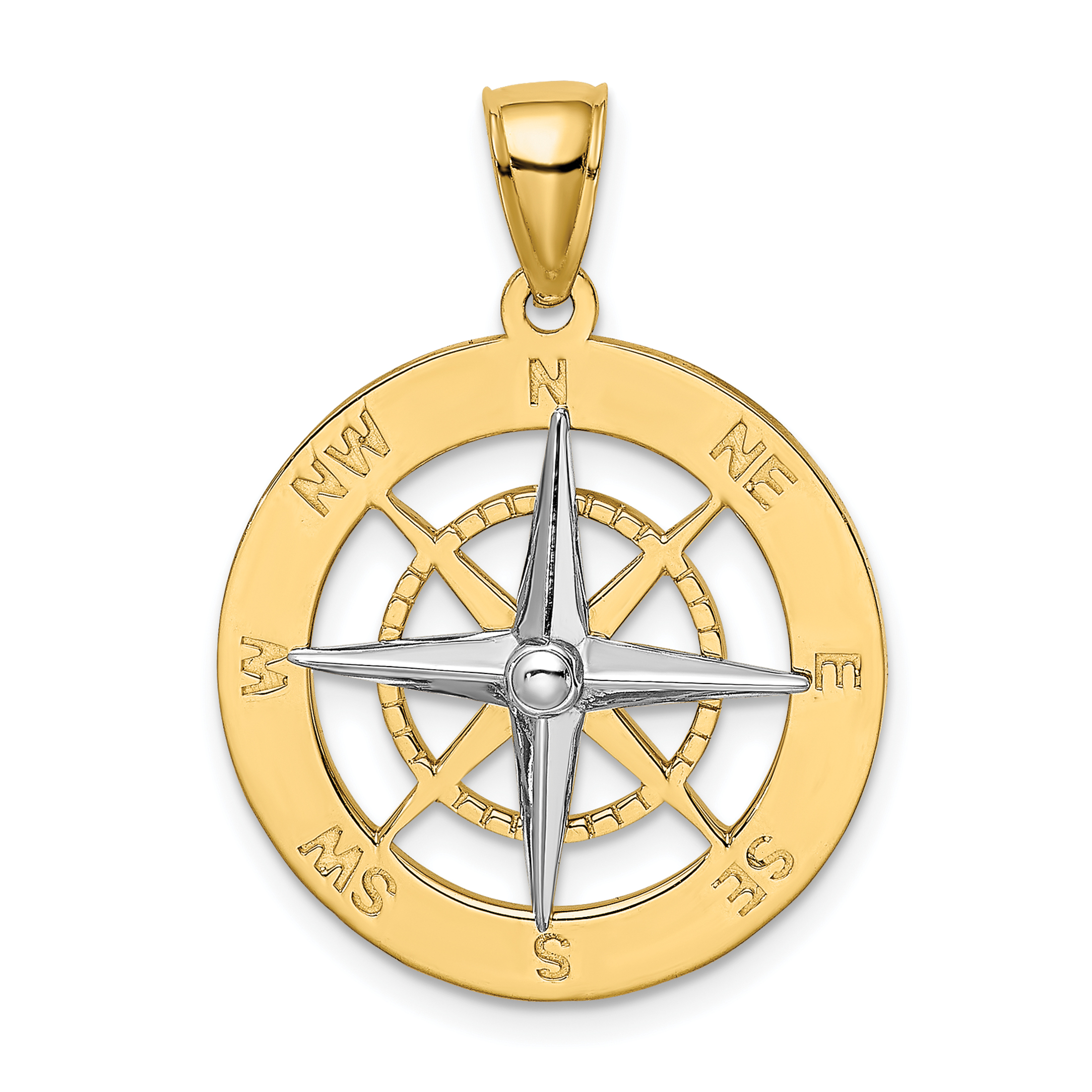10K w/Rhodium Nautical Compass White Needle Charm (10K9017)