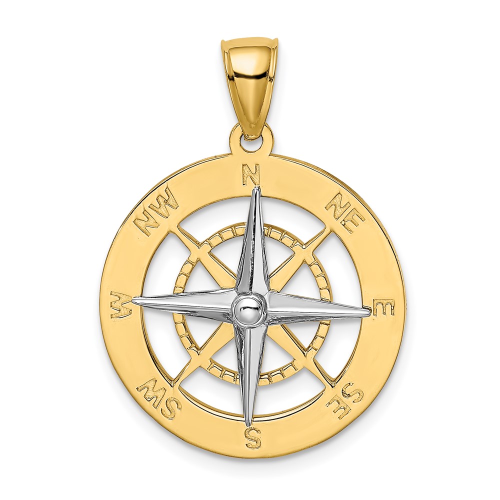10K w/Rhodium Nautical Compass White Needle Charm (10K9017)