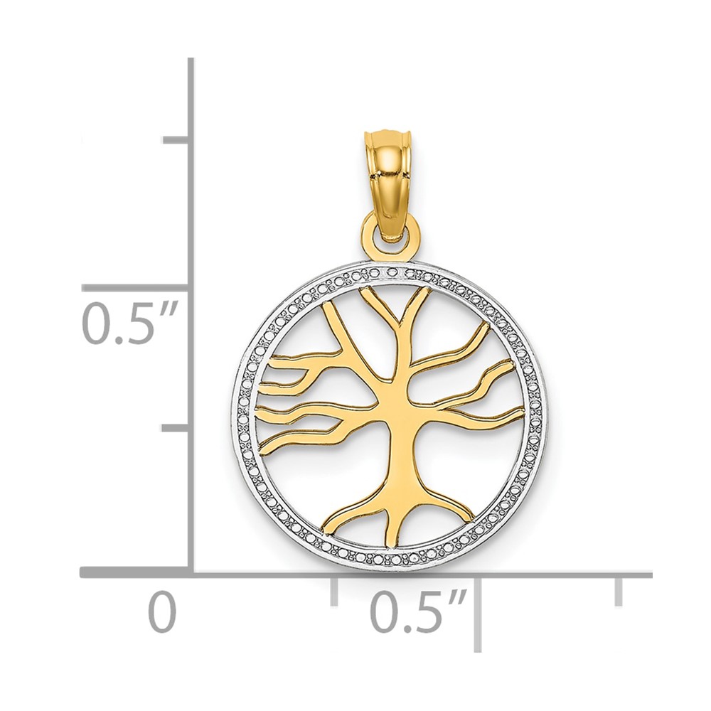 10K w/Rhodium 3-D Tree Of Life In Round Frame Charm (10K9018)