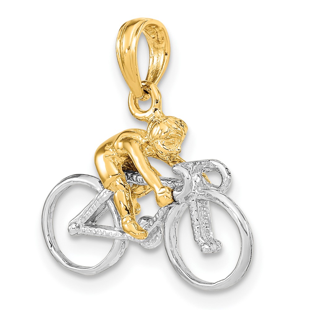 10K W/ Rhodium 3-D Bicycle With Rider Charm (10K9020)