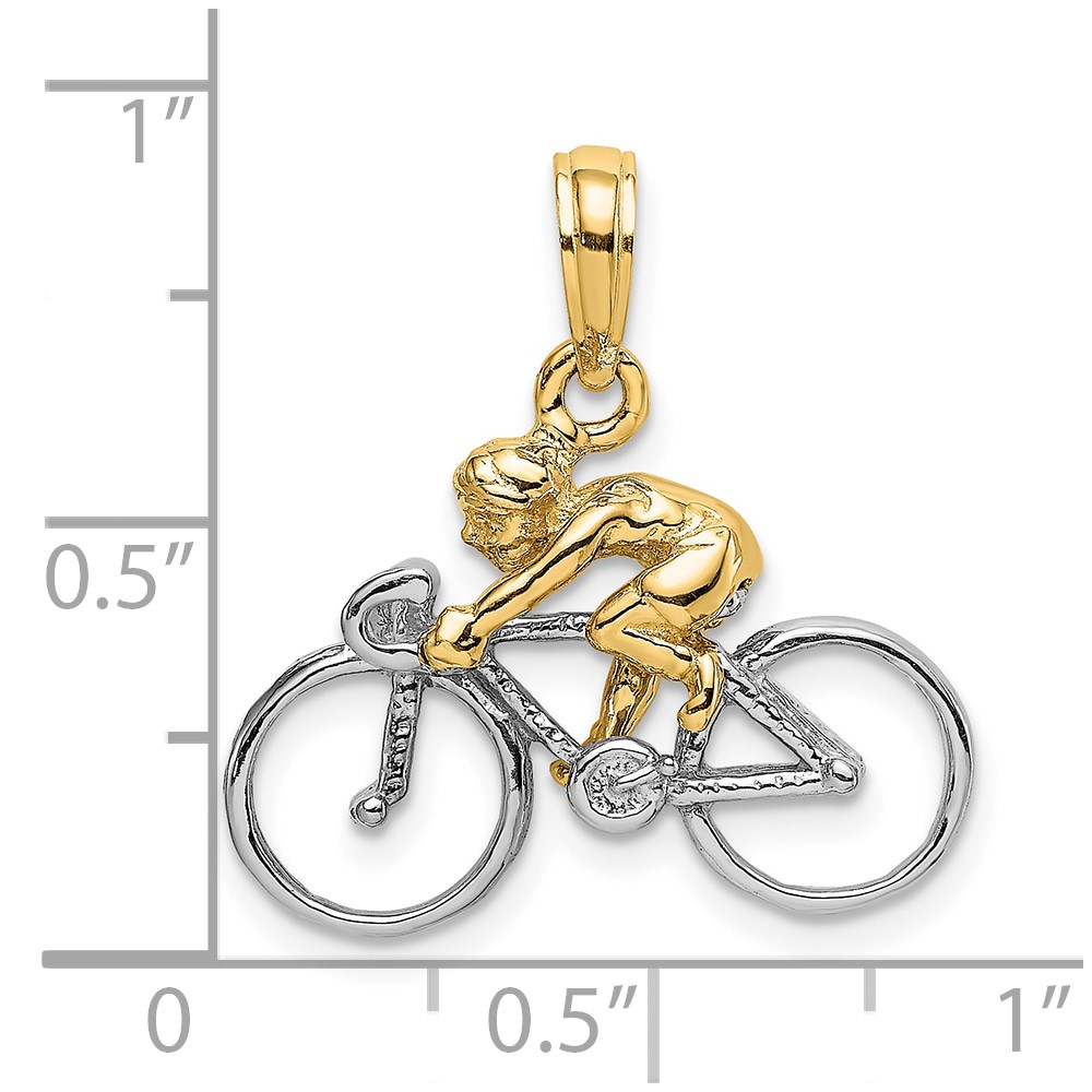 10K W/ Rhodium 3-D Bicycle With Rider Charm (10K9020)