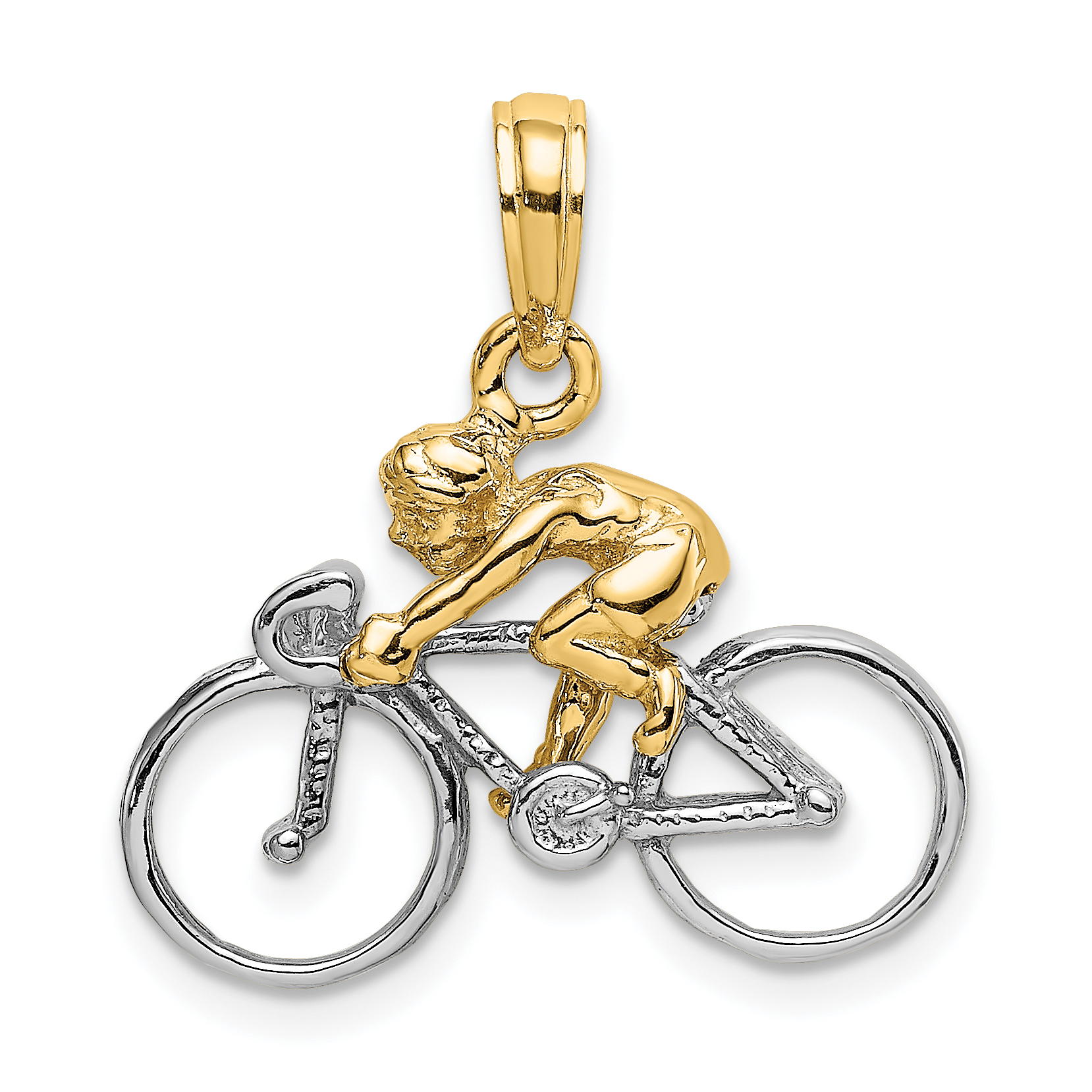 10K W/ Rhodium 3-D Bicycle With Rider Charm (10K9020)