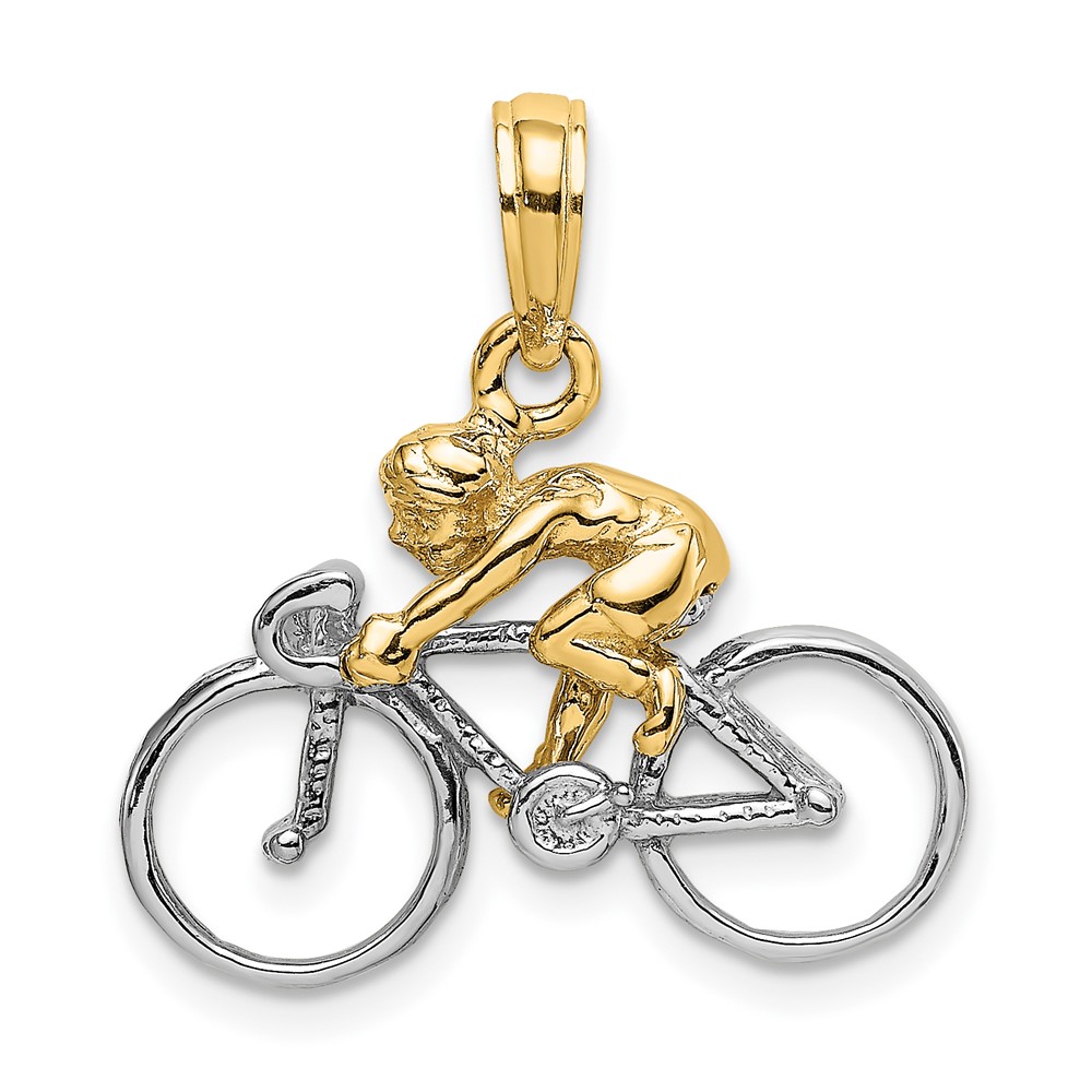 10K W/ Rhodium 3-D Bicycle With Rider Charm (10K9020)