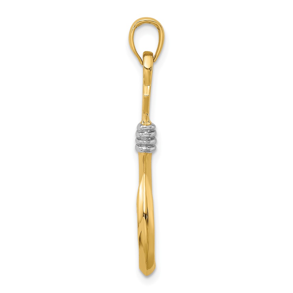 10K w/Rhodium 3-D Fish Hook With Rope Charm (10K9032)