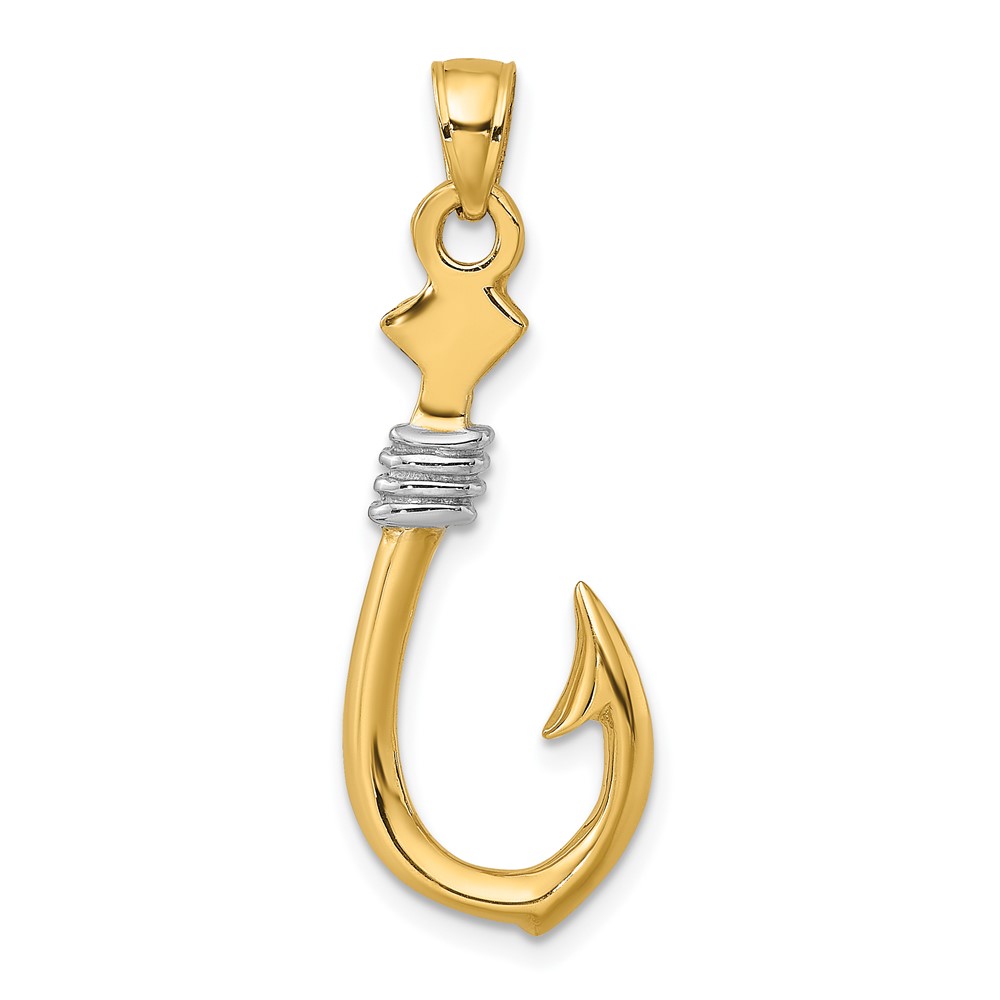 10K w/Rhodium 3-D Fish Hook With Rope Charm (10K9032)