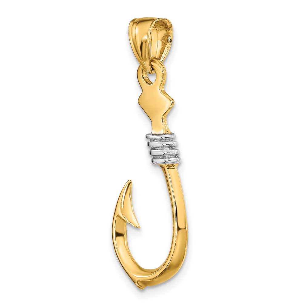 10K w/Rhodium 3-D Fish Hook With Rope Charm (10K9032)