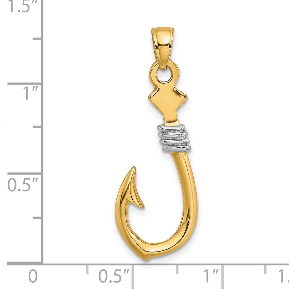 10K w/Rhodium 3-D Fish Hook With Rope Charm (10K9032)