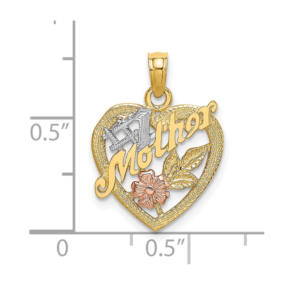 10K Two-tone w/White Rhodium #1 MOTHER Heart Charm (10K9052)