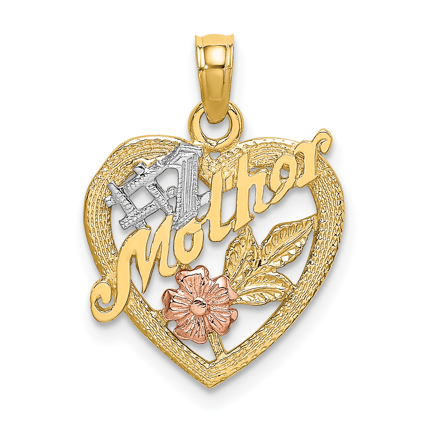 10K Two-tone w/White Rhodium #1 MOTHER Heart Charm (10K9052)