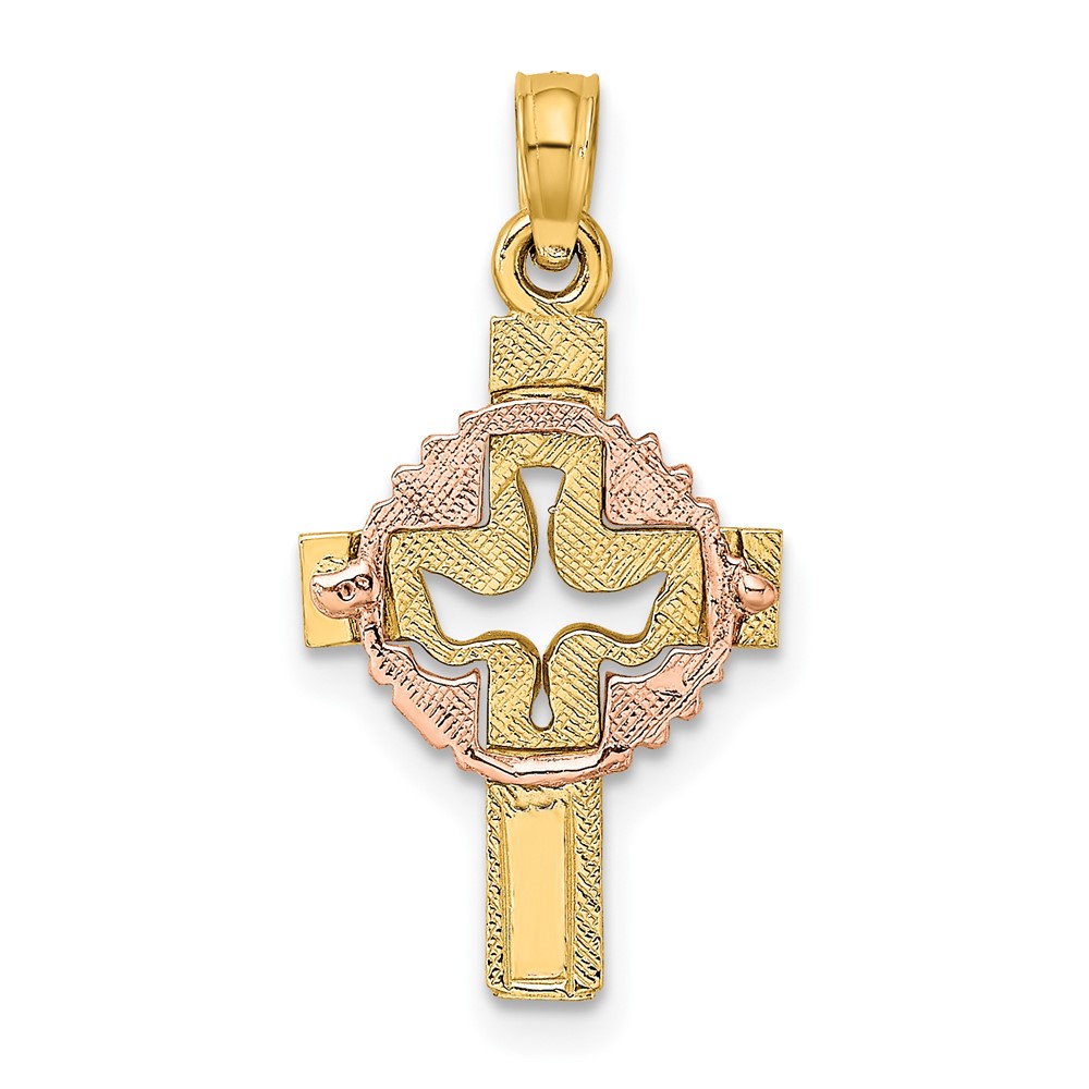 10K Two-Tone Cut-Out Dove On Cross Charm (10K9053)