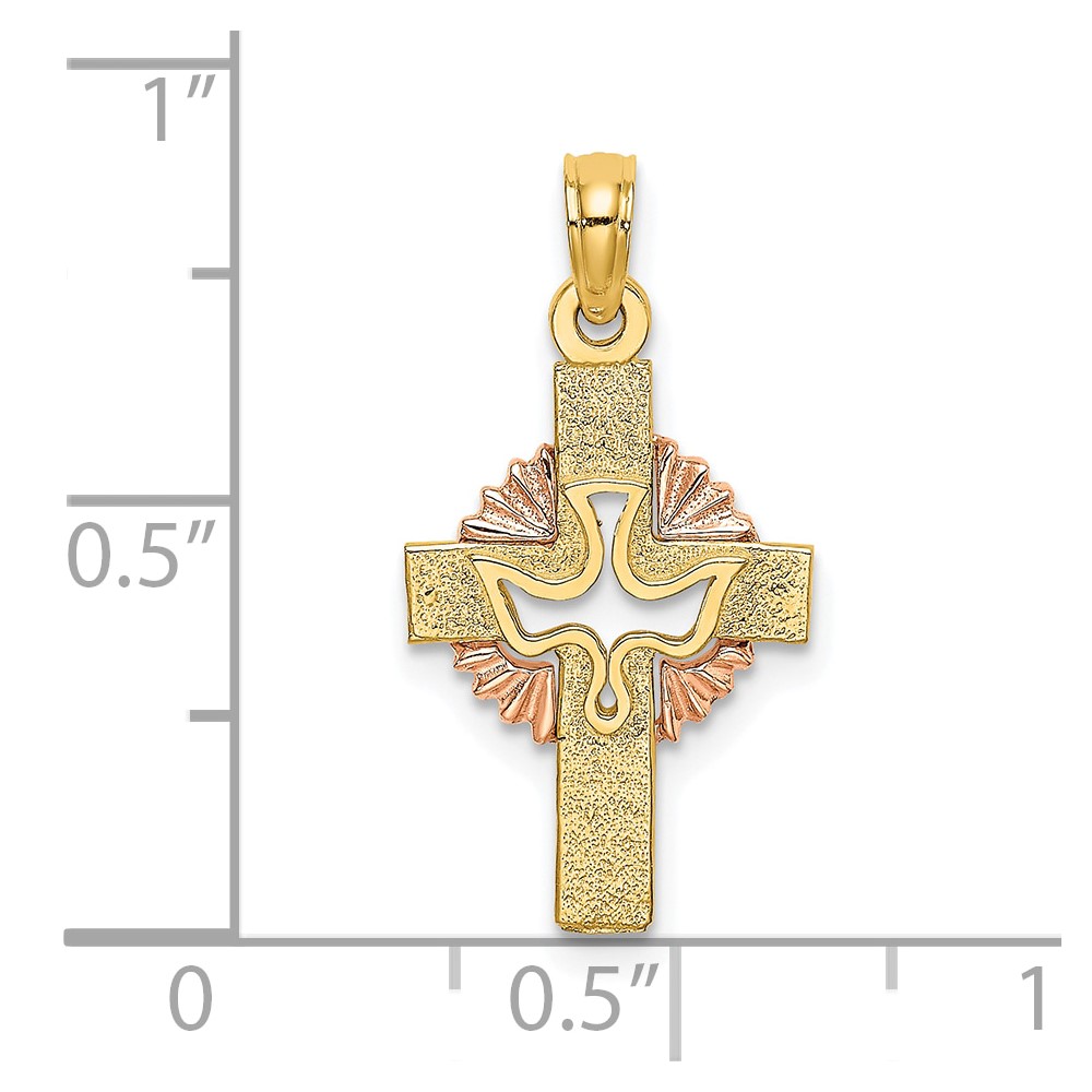 10K Two-Tone Cut-Out Dove On Cross Charm (10K9053)