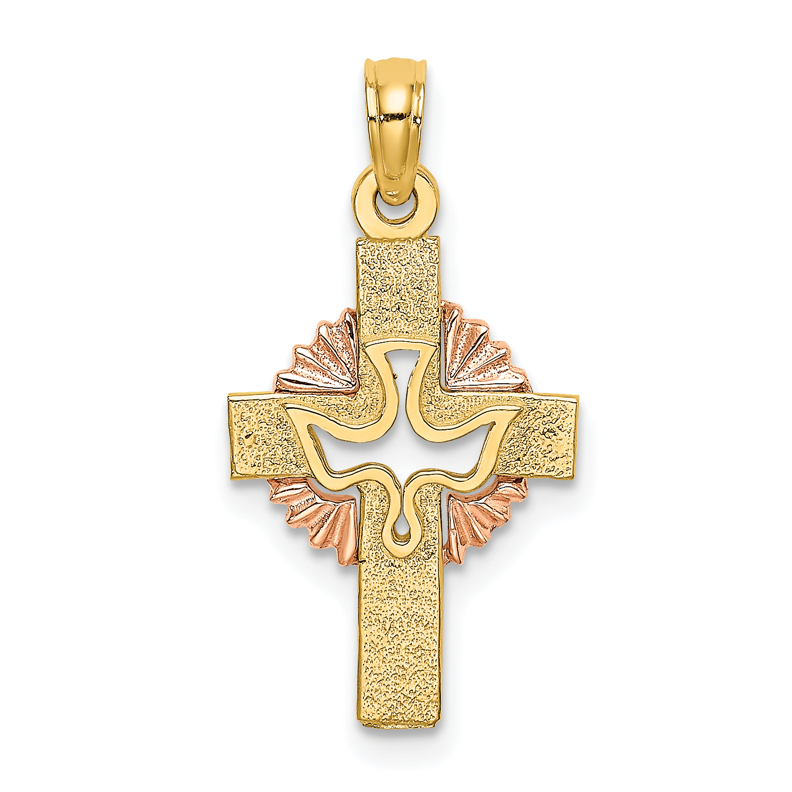 10K Two-Tone Cut-Out Dove On Cross Charm (10K9053)