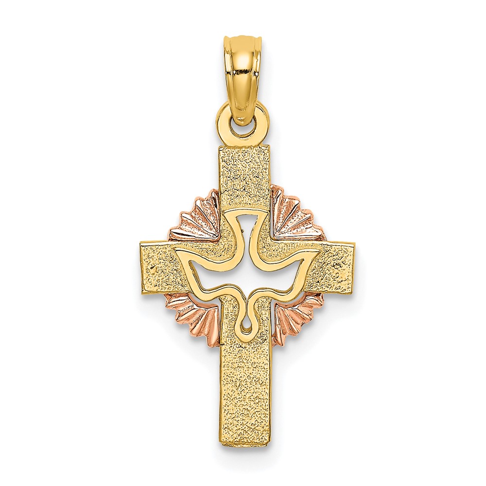 10K Two-Tone Cut-Out Dove On Cross Charm (10K9053)