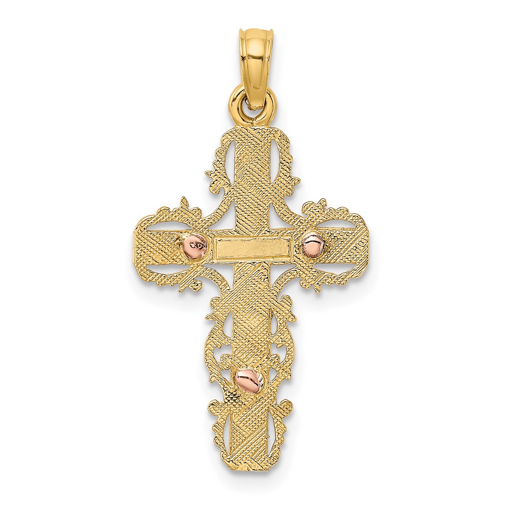 10K Two-Tone w/ Lace Trim Crucifix Charm (10K9055)