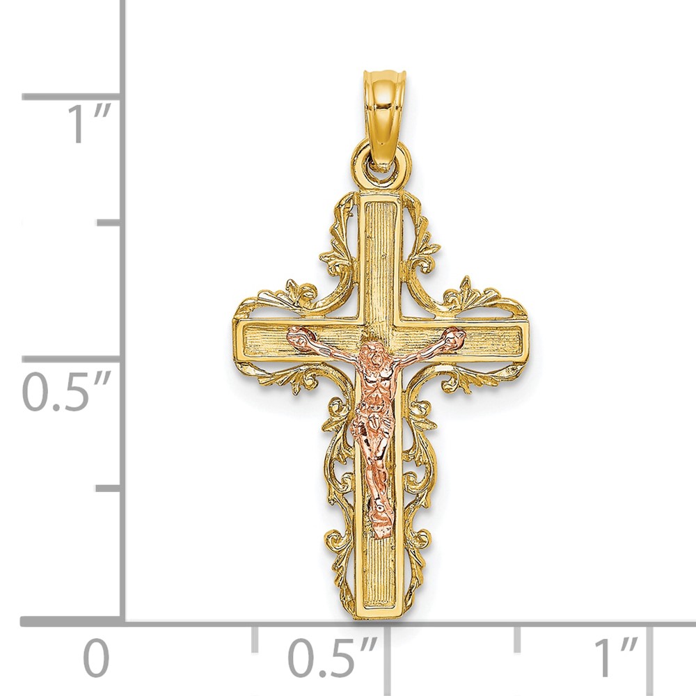 10K Two-Tone w/ Lace Trim Crucifix Charm (10K9055)