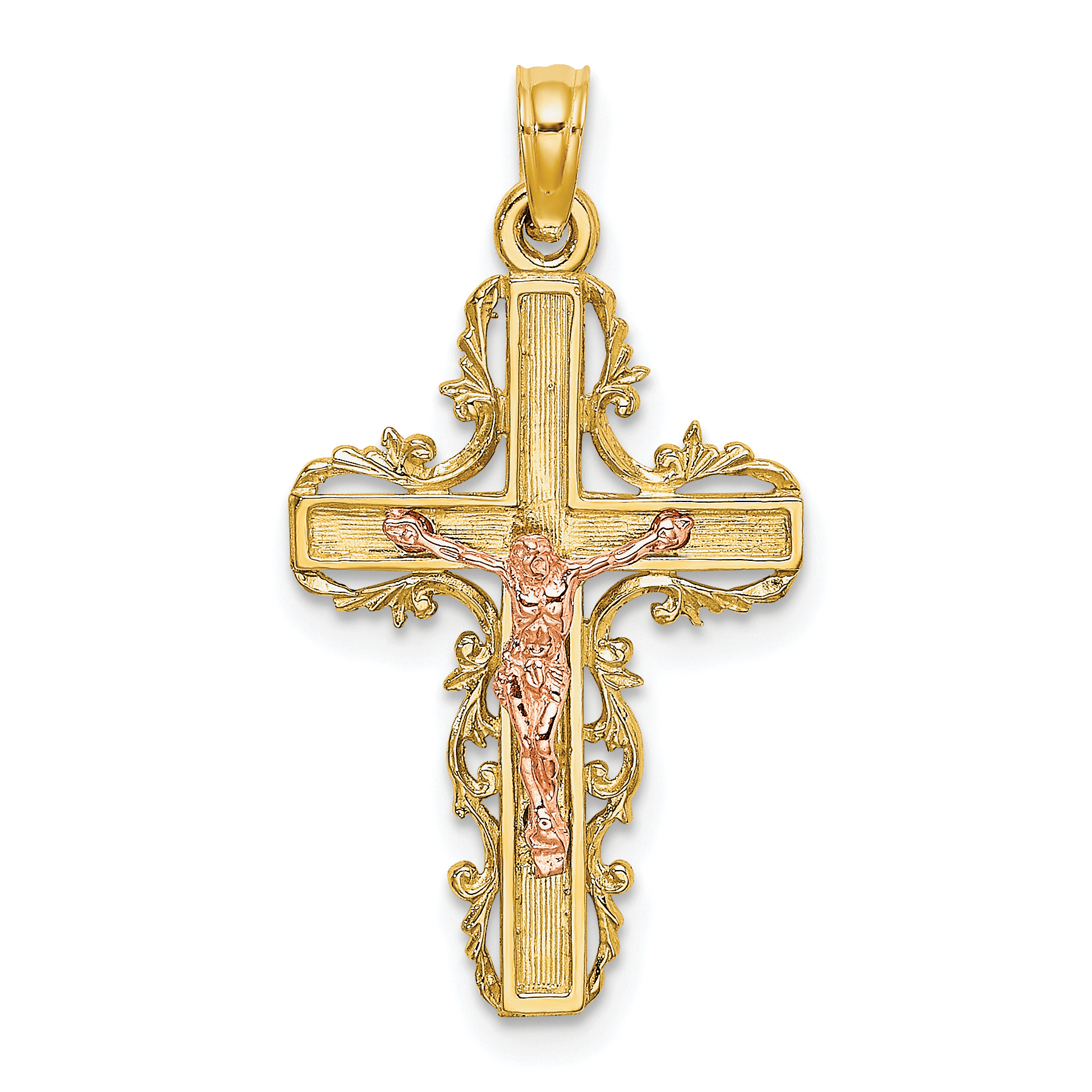 10K Two-Tone w/ Lace Trim Crucifix Charm (10K9055)