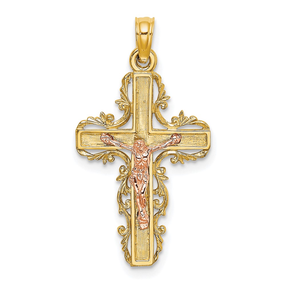10K Two-Tone w/ Lace Trim Crucifix Charm (10K9055)
