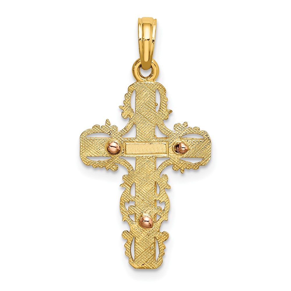 10K Two-Tone w/ Lace Trim Cross Charm (10K9059)