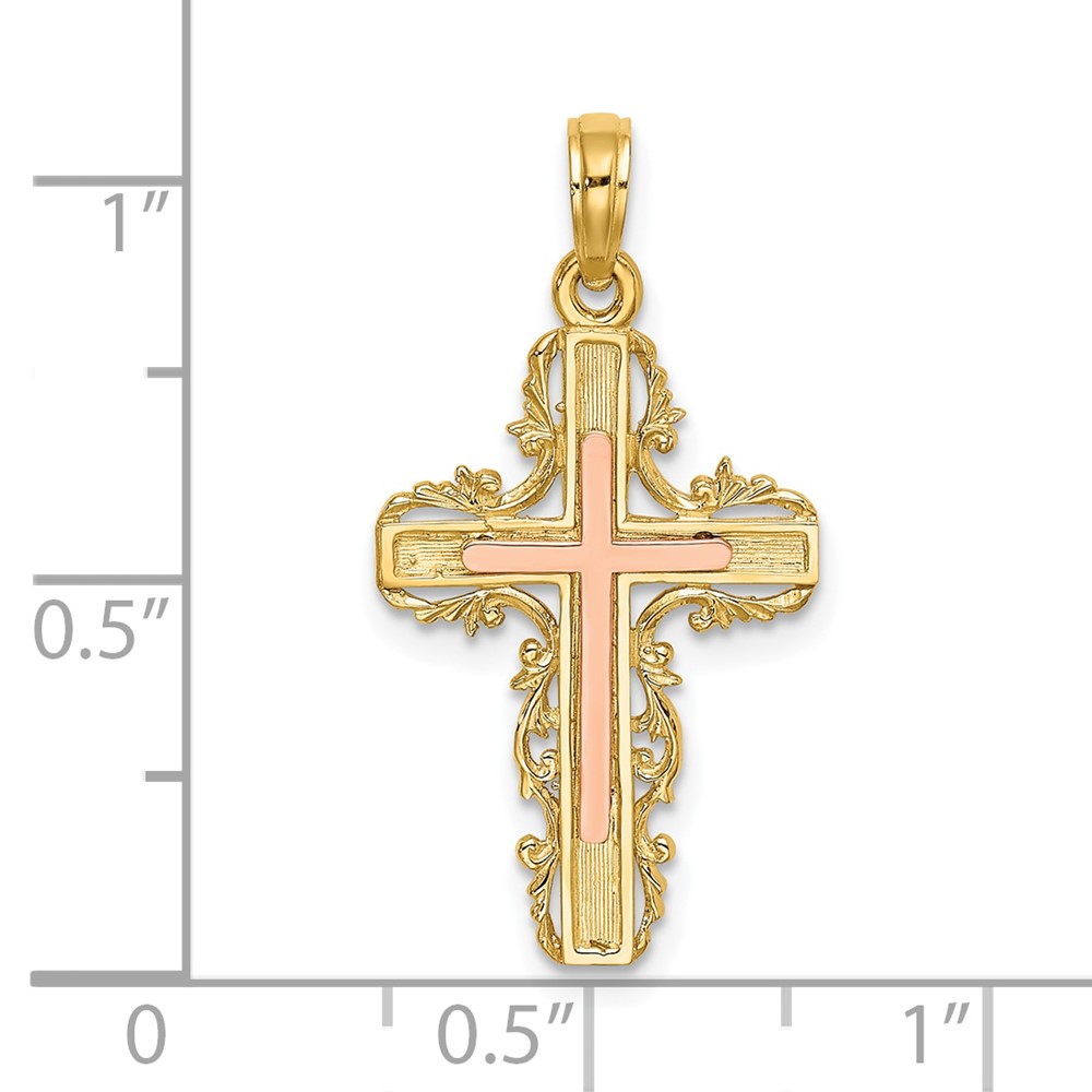 10K Two-Tone w/ Lace Trim Cross Charm (10K9059)