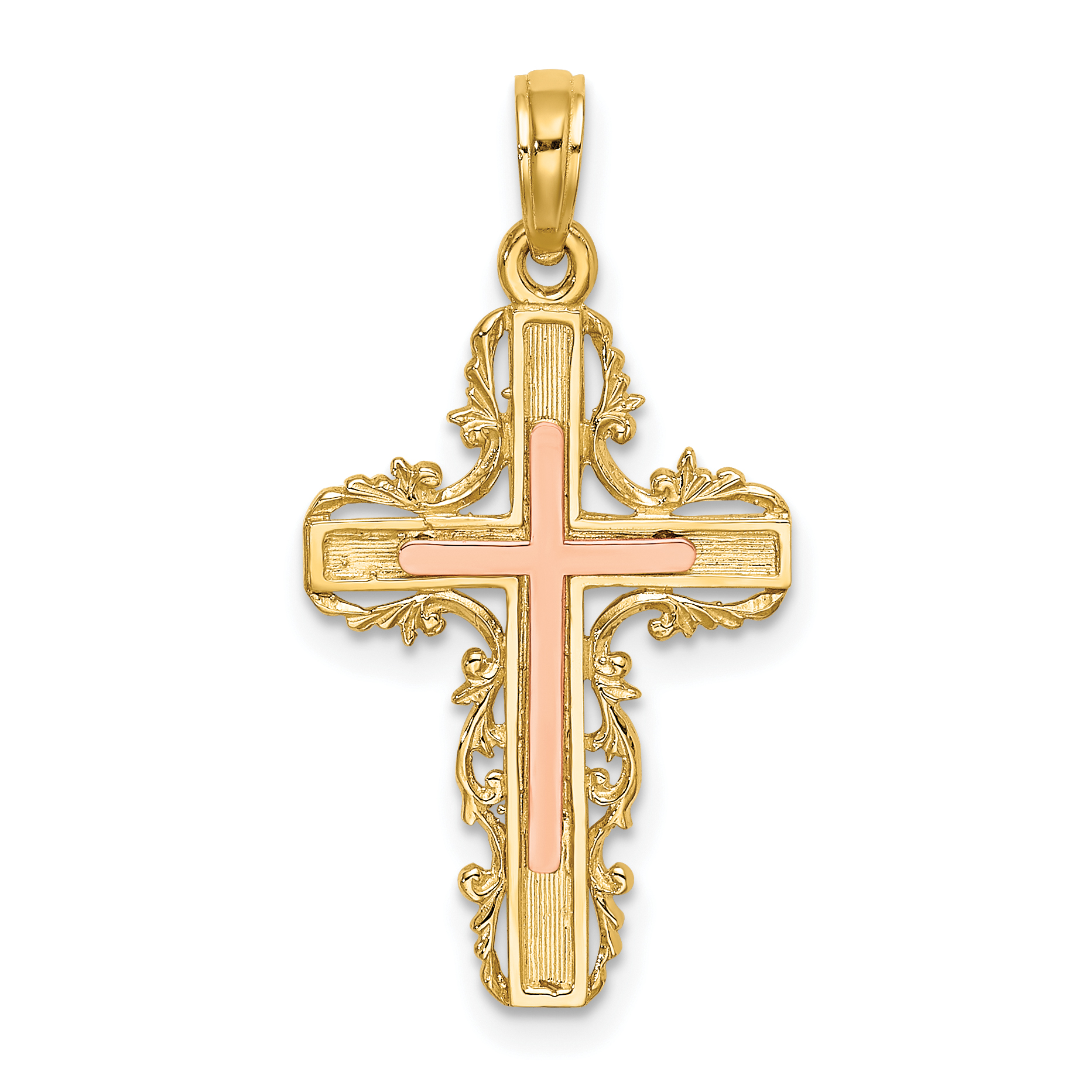 10K Two-Tone w/ Lace Trim Cross Charm (10K9059)