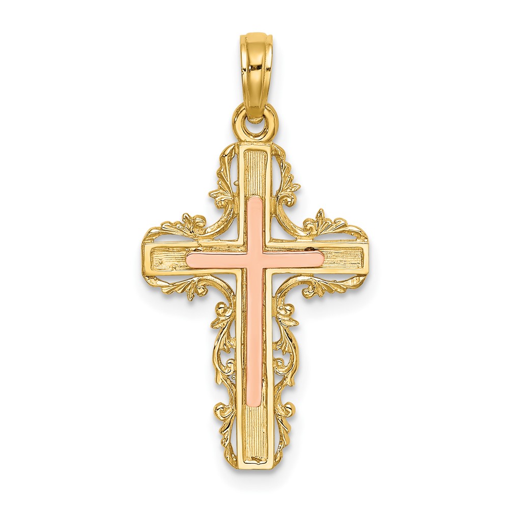 10K Two-Tone w/ Lace Trim Cross Charm (10K9059)
