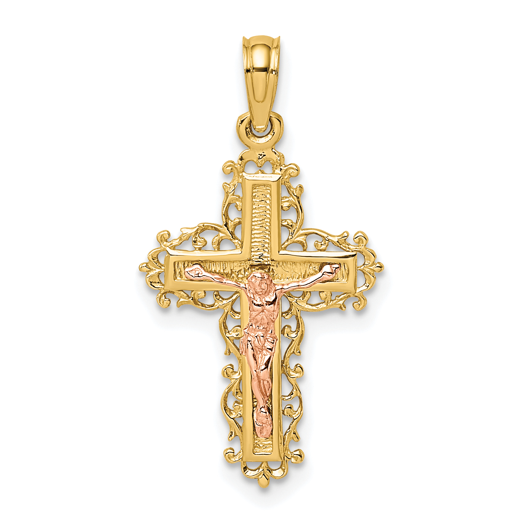 10K Two-Tone Crucifix W/ Lace Trim Charm (10K9061)