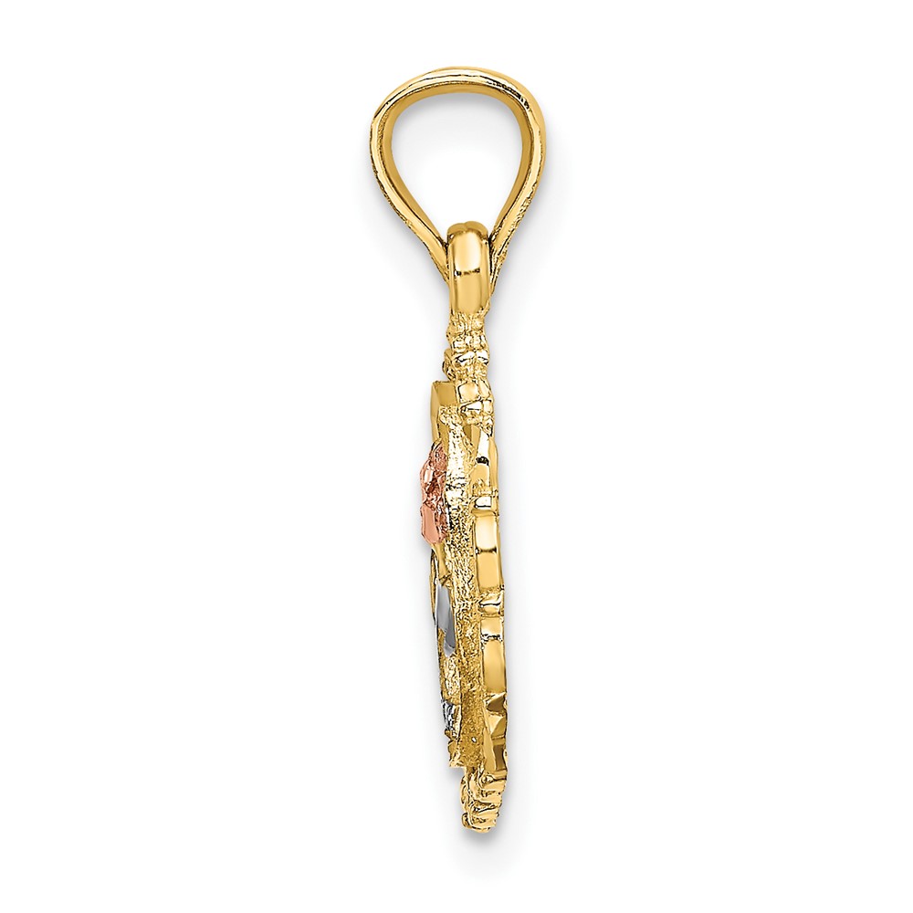 10K Two-tone w/White Rhodium Rose In Oval Frame Charm (10K9066)