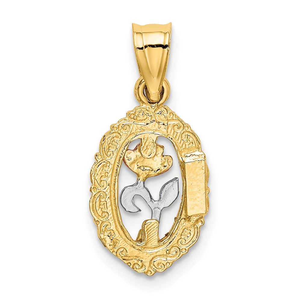 10K Two-tone w/White Rhodium Rose In Oval Frame Charm (10K9066)