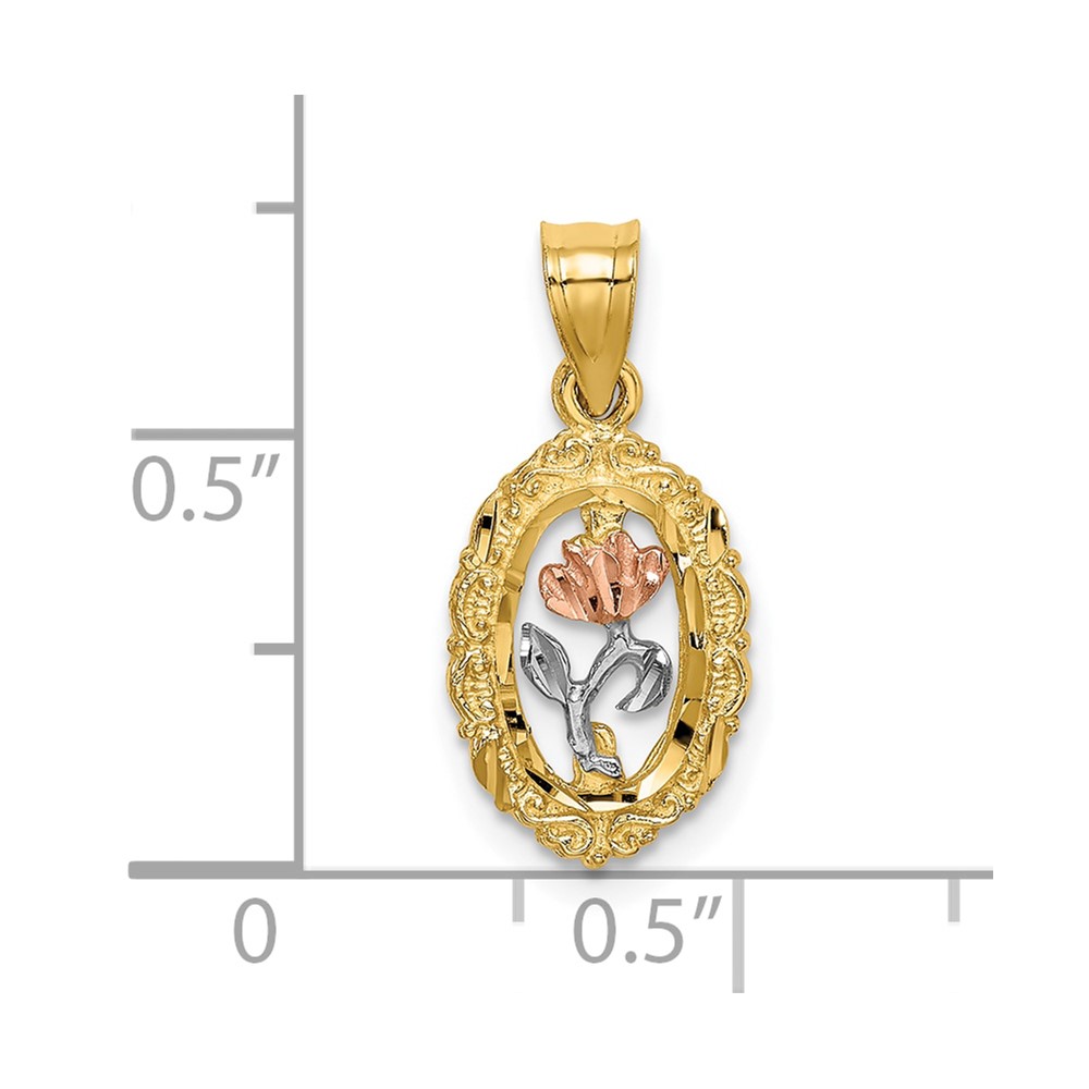 10K Two-tone w/White Rhodium Rose In Oval Frame Charm (10K9066)