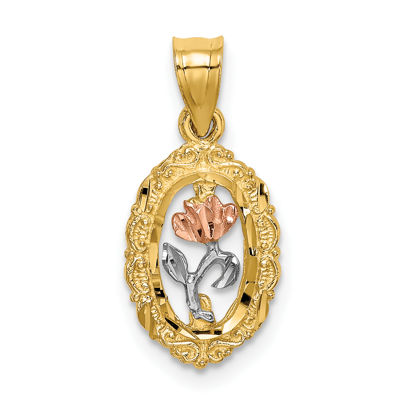 10K Two-tone w/White Rhodium Rose In Oval Frame Charm (10K9066)