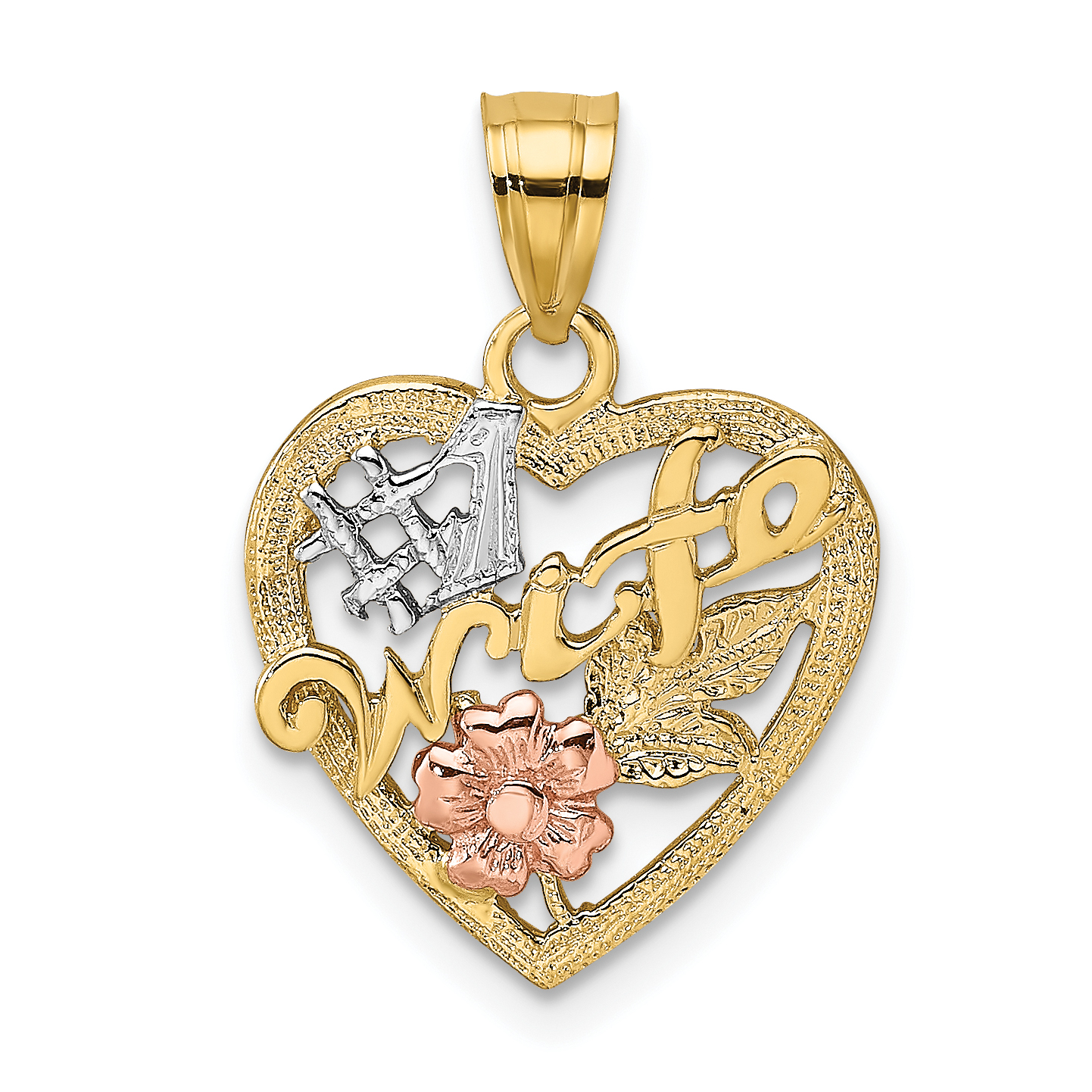 10k Two-Tone w/White Rodium #1 WIFE In Heart Charm (10K9071)