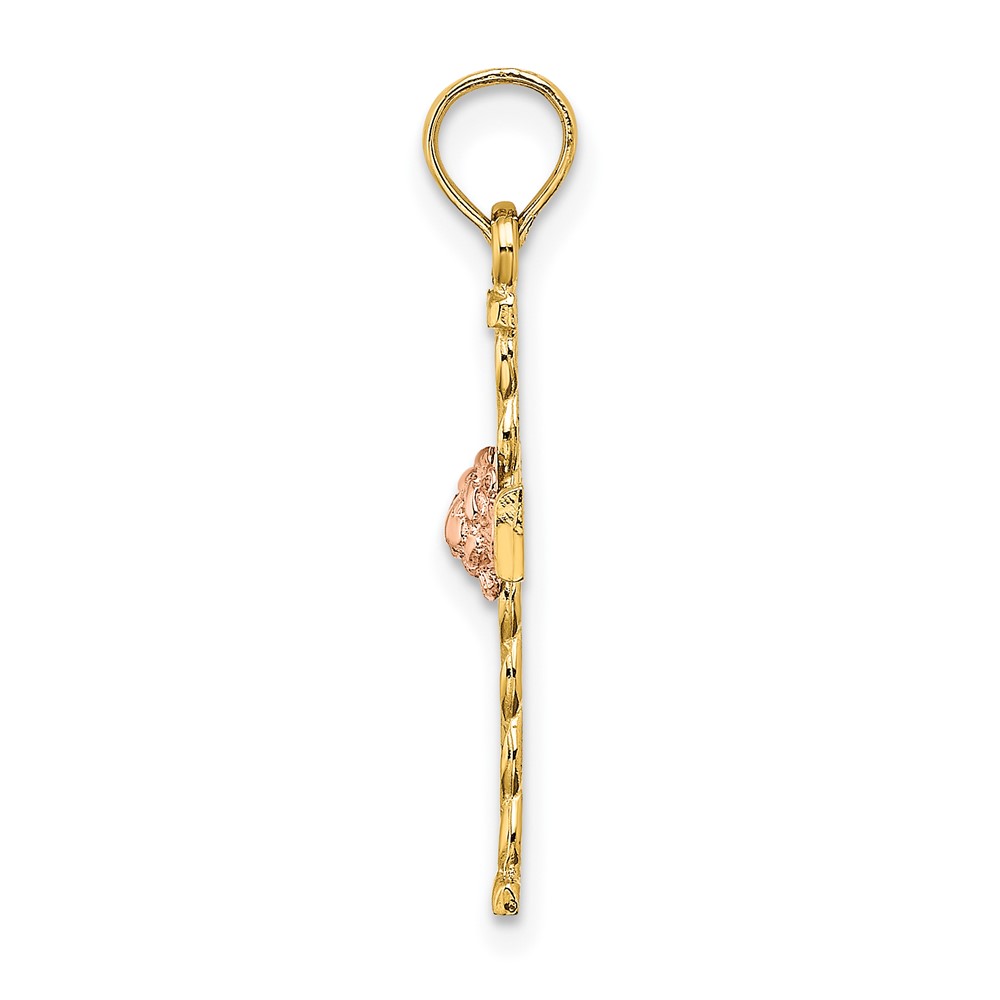 10K Two-Tone Twisted Cross w/ Flower Charm (10K9082)