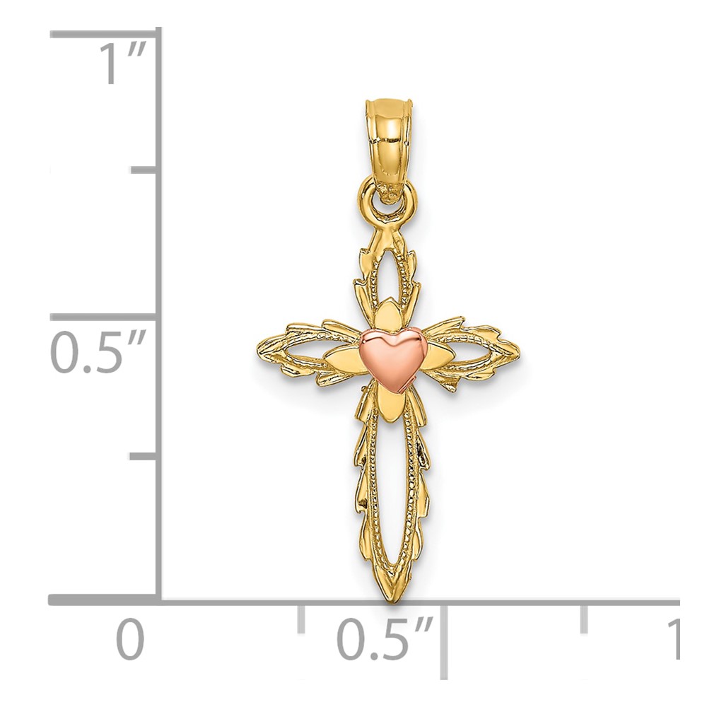10K Two-Tone Cross w/ Heart Charm (10K9086)