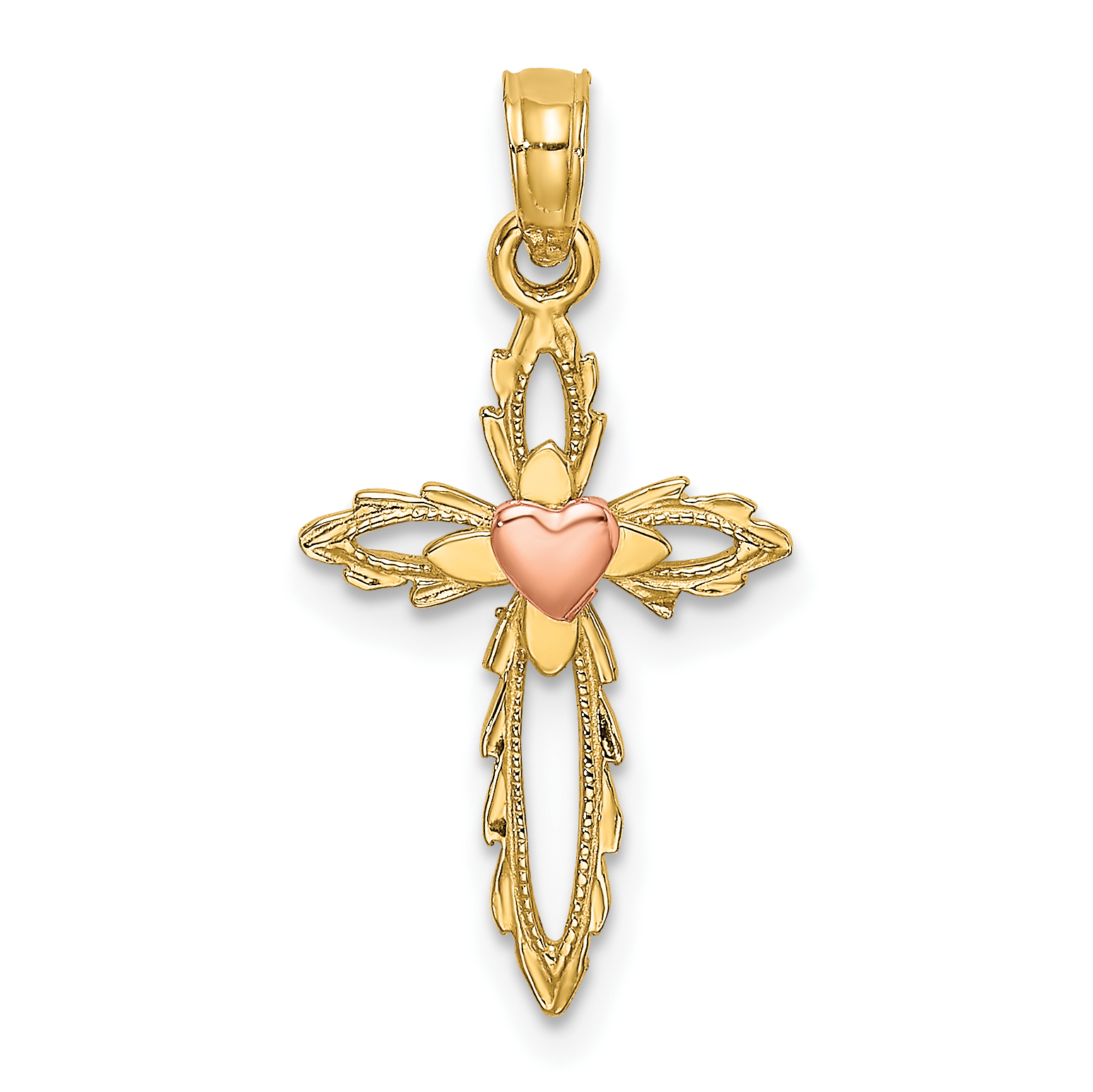 10K Two-Tone Cross w/ Heart Charm (10K9086)