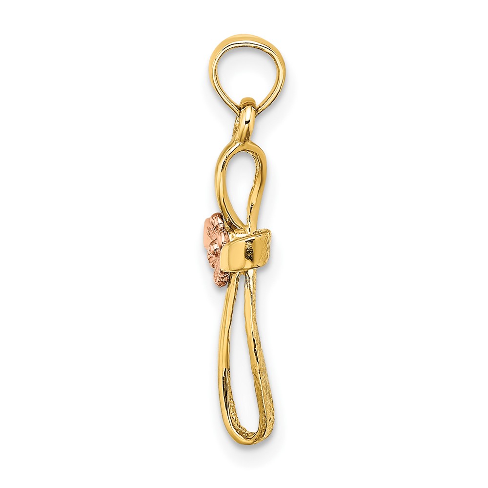 10K Two-Tone Twisted Cross w/ Heart Charm (10K9091)