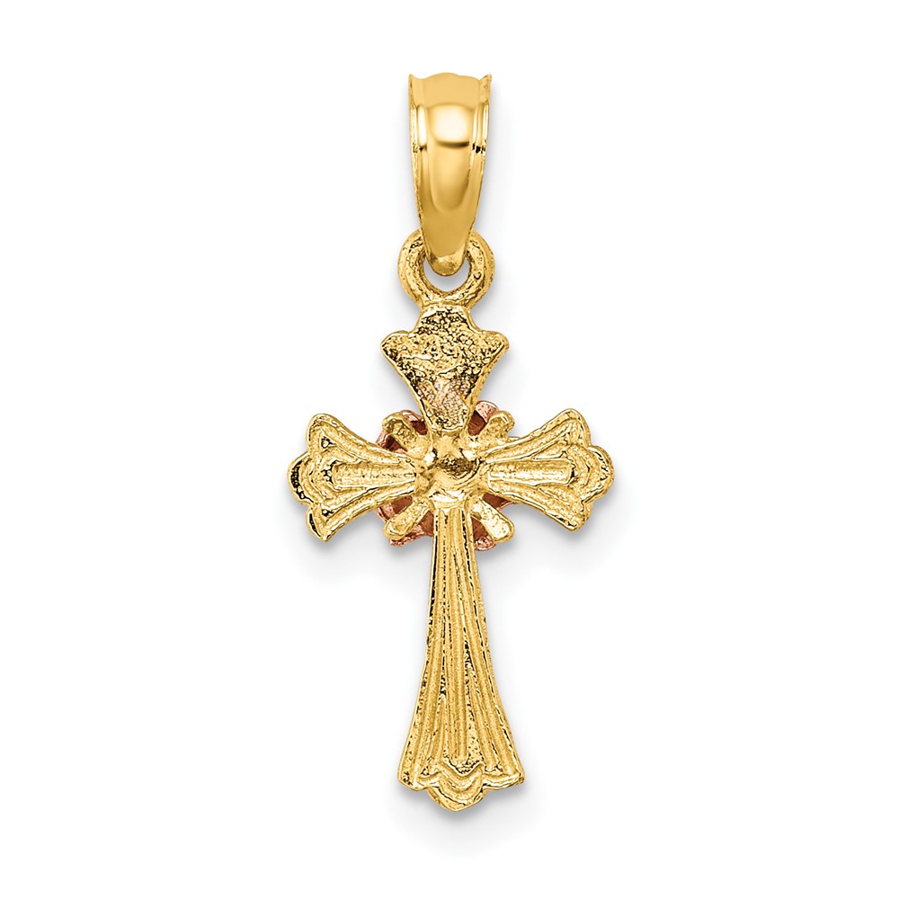 10k Two-Tone Cross w/ Small Flower Charm (10K9097)