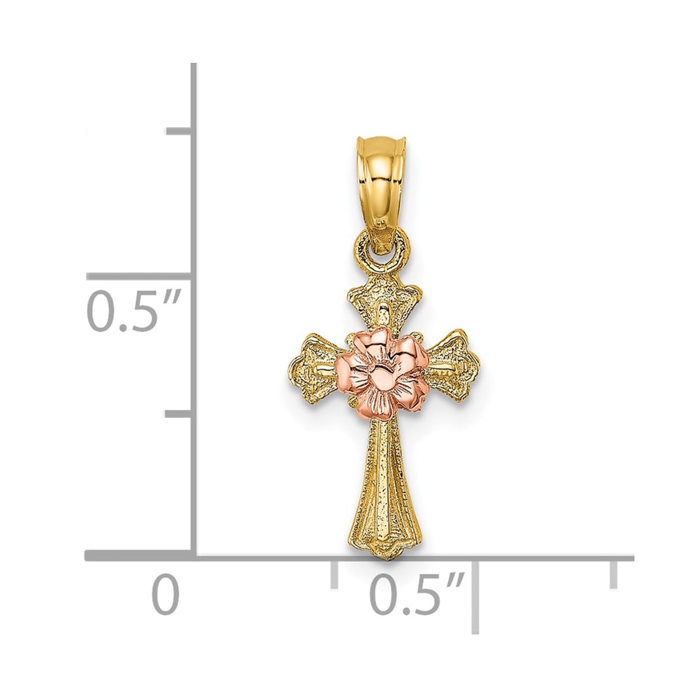 10k Two-Tone Cross w/ Small Flower Charm (10K9097)