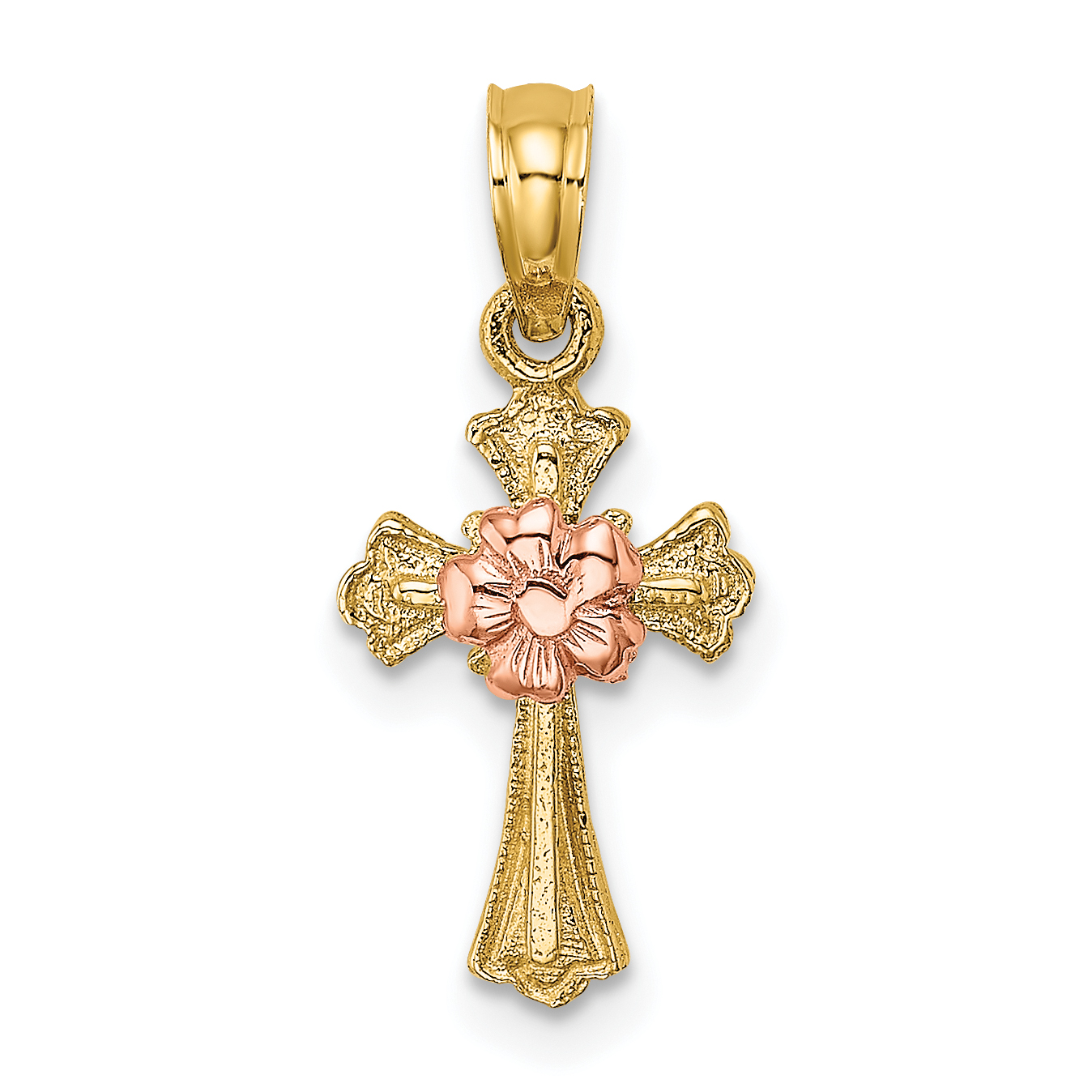 10k Two-Tone Cross w/ Small Flower Charm (10K9097)