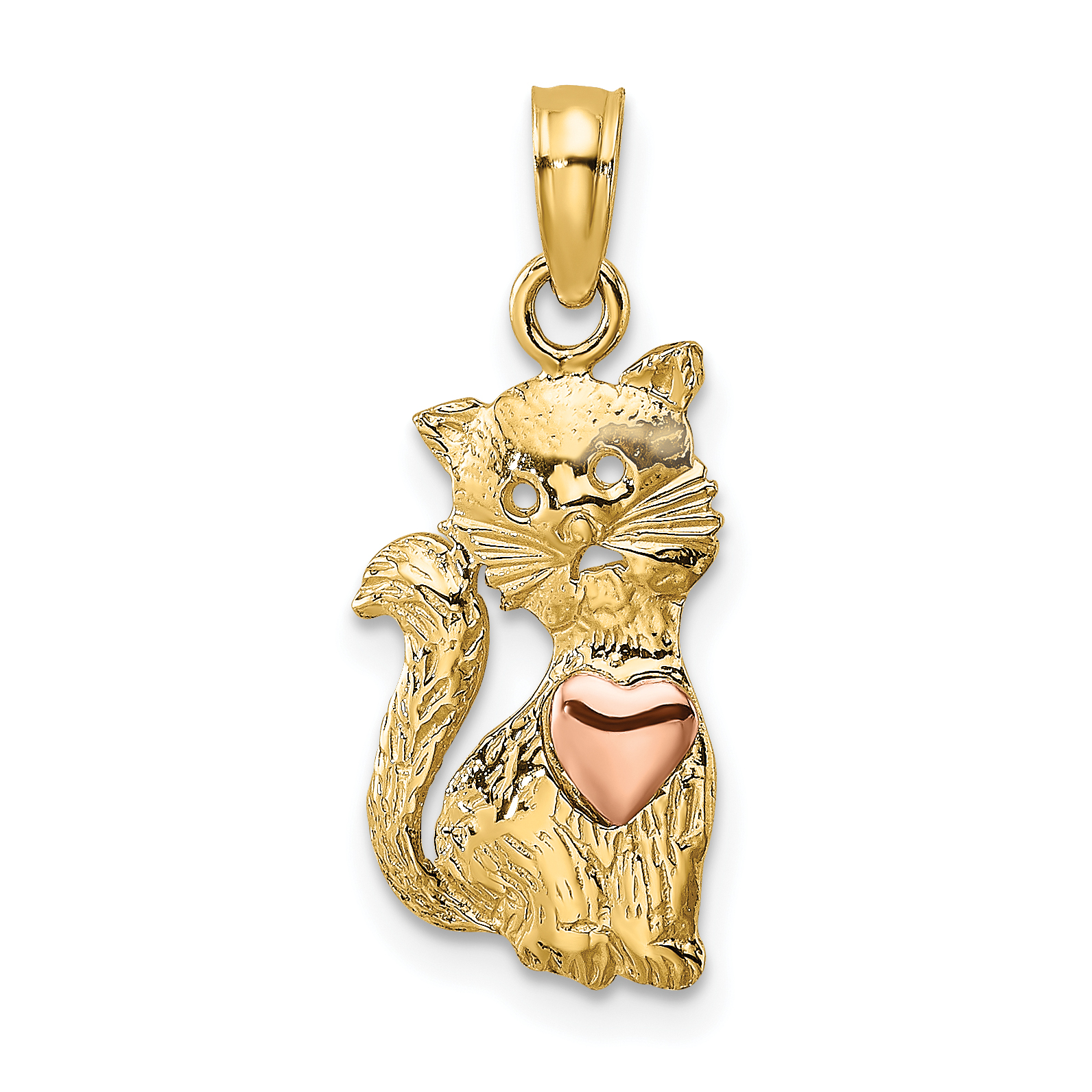 10k Two-Tone Cat with Heart Charm 10K9104