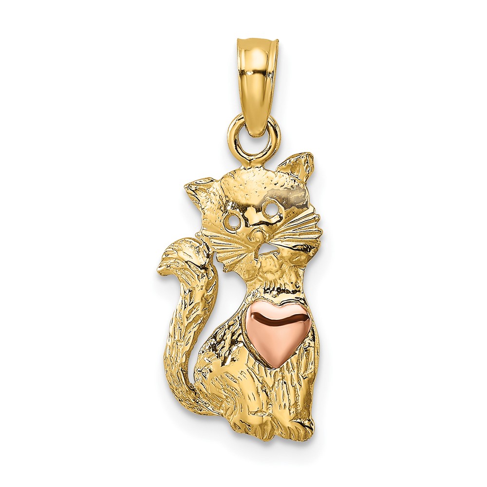 10k Two-Tone Cat w/ Heart Charm (10K9104)