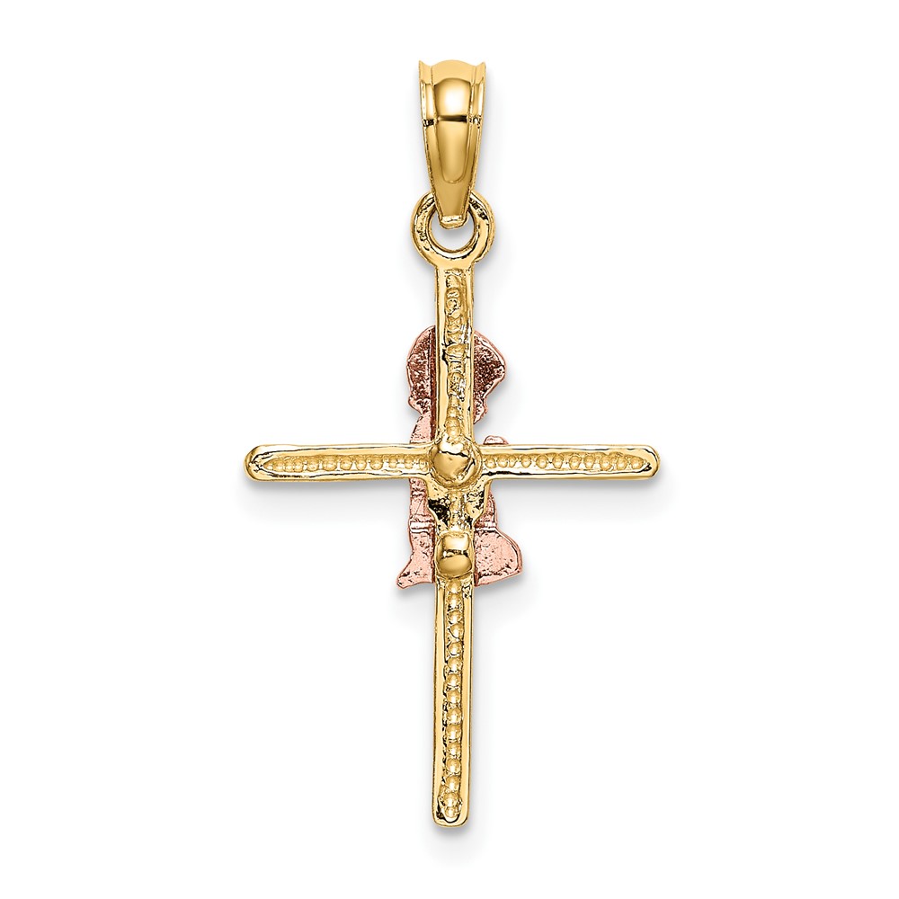 10K Two-Tone 2-D Boy On Cross Charm (10K9107)
