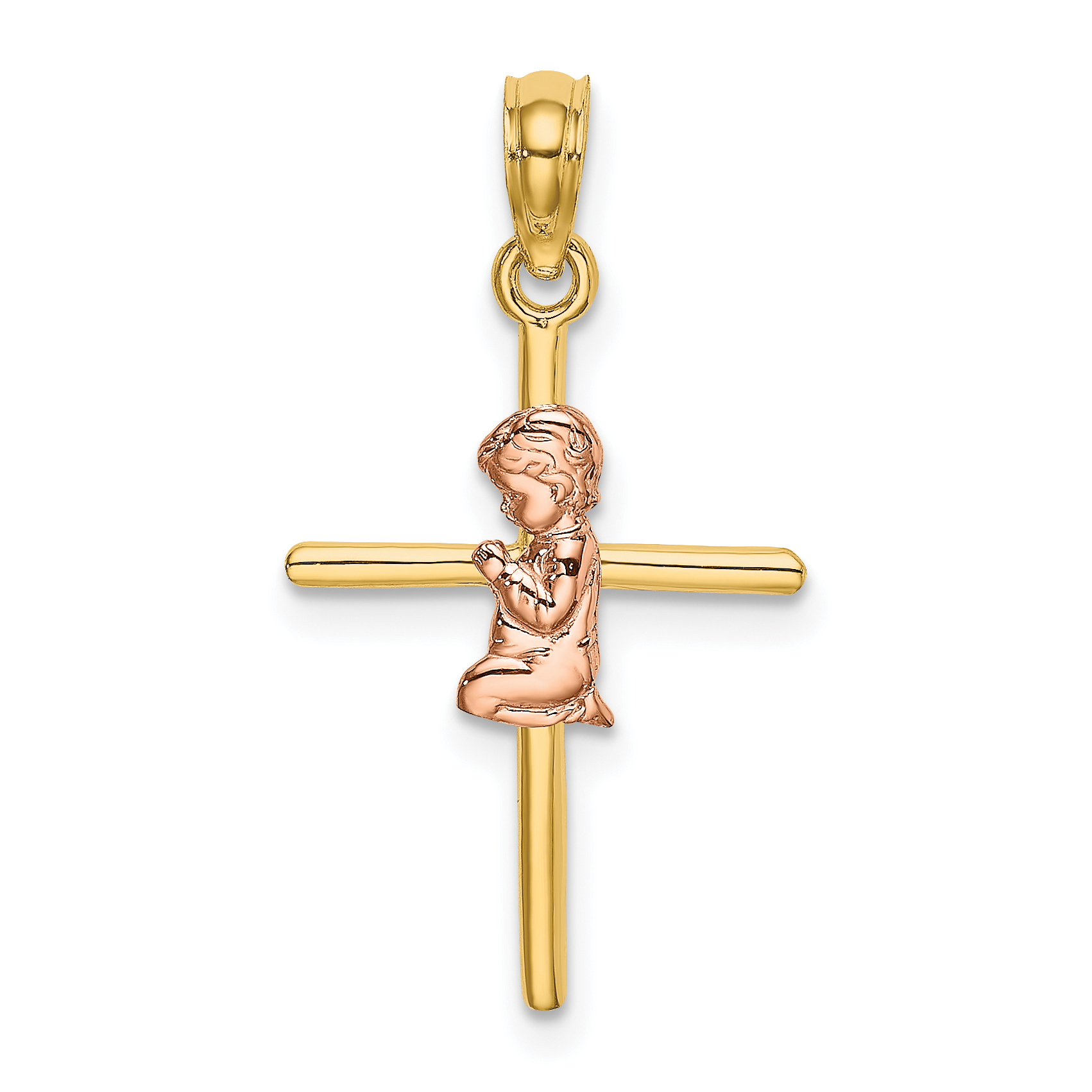 10K Two-Tone 2-D Boy On Cross Charm (10K9107)