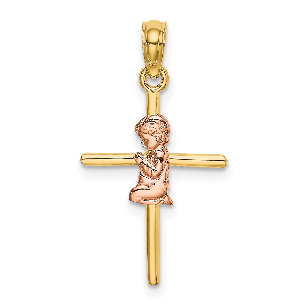 10K Two-Tone 2-D Boy On Cross Charm (10K9107)