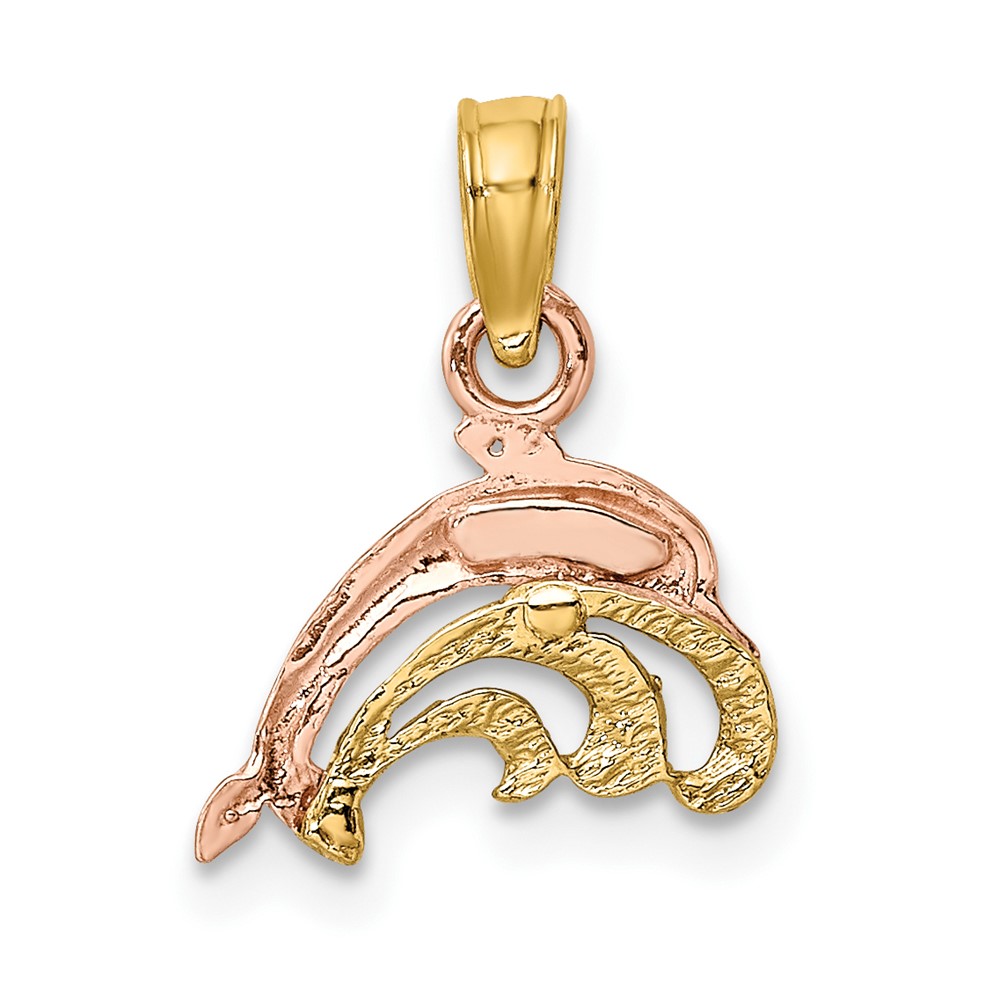 10K Two-Tone W/White Rhodium Dolphin and Wave Charm (10K9110)