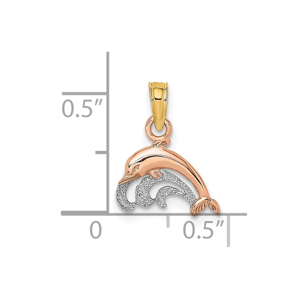 10K Two-Tone W/White Rhodium Dolphin and Wave Charm (10K9110)