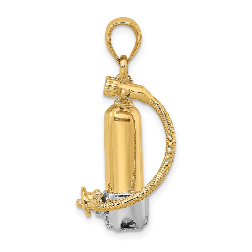 10K w/Rhodium 3-D Single Scuba Tank W/ Hose Charm (10K9121)